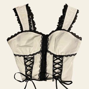 Cider White Corset Top Black Lace & Ribbons